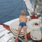 The bow of the Adonis is the nicest spot to be during the sails.