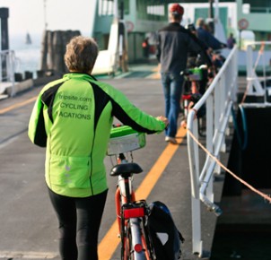 Hennie boarding a ferry near Venice
