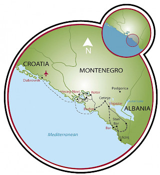 Montenegro from Dubrovnik Map