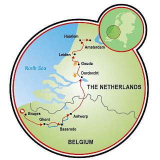 Tulip Tour - Bruges to Amsterdam Map