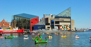 Baltimore's famous National Aquarium and Harbor. Photo via Wikimedia Commons:AndrewHorne