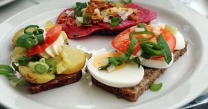 "Smørrebrød" (open faced sandwiches) are very common in Denmark!